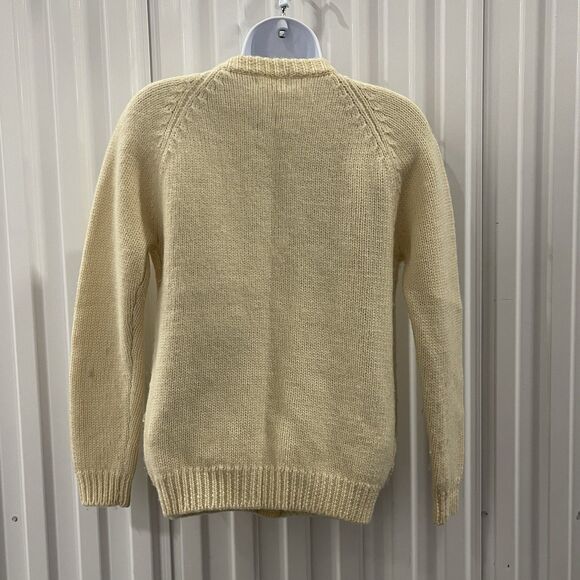 Vintage Women Hand Knit Fisherman Cable Knit Beige Cardigan Sweater Size M Cream - Picture 3 of 6